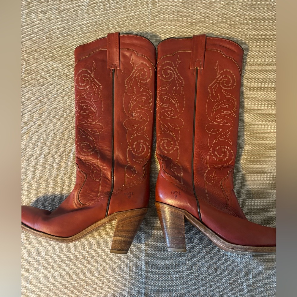 FRYE Vintage Knee High Red Leather Boots